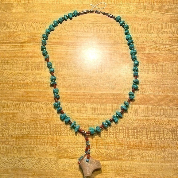 Turquoise, Coral and Sterling Silver Necklace - Picture 1 of 3
